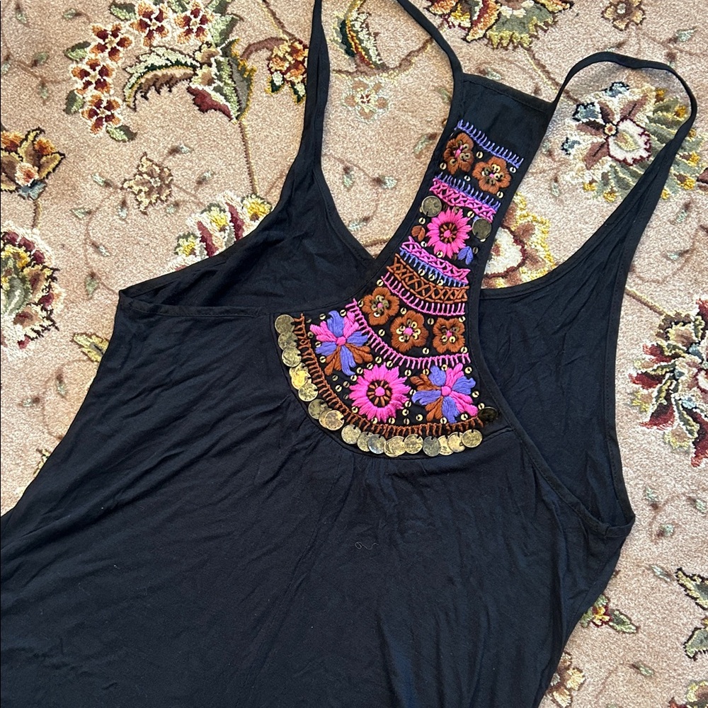 Steve Madden Embroidered Black Tank Swim Cover Up Dress-M